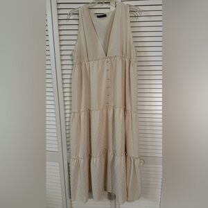 Emerson Lang V-Neck Maternity Dress W/ Decorative Buttons In Cream XL